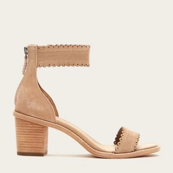 $330 Frye Blush Pink Brielle Scallop Suede Back Zip Heeled Sandal Wedding/Formal - Picture 2 of 15